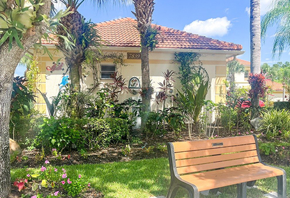 bench in front of a house