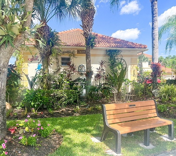 bench in front of a house